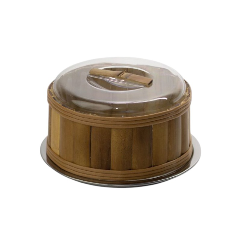 PORTA QUEIJO ACRÍLICO, INOX E BAMBU