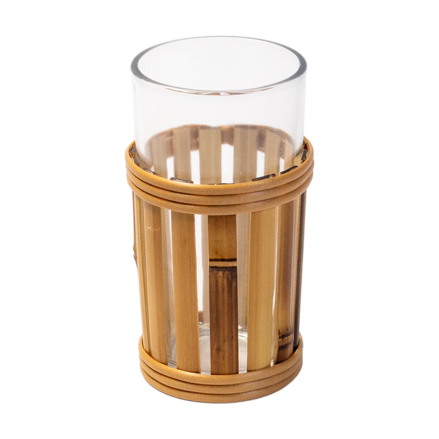 COPO DE VIDRO COM SUPORTE DE BAMBU