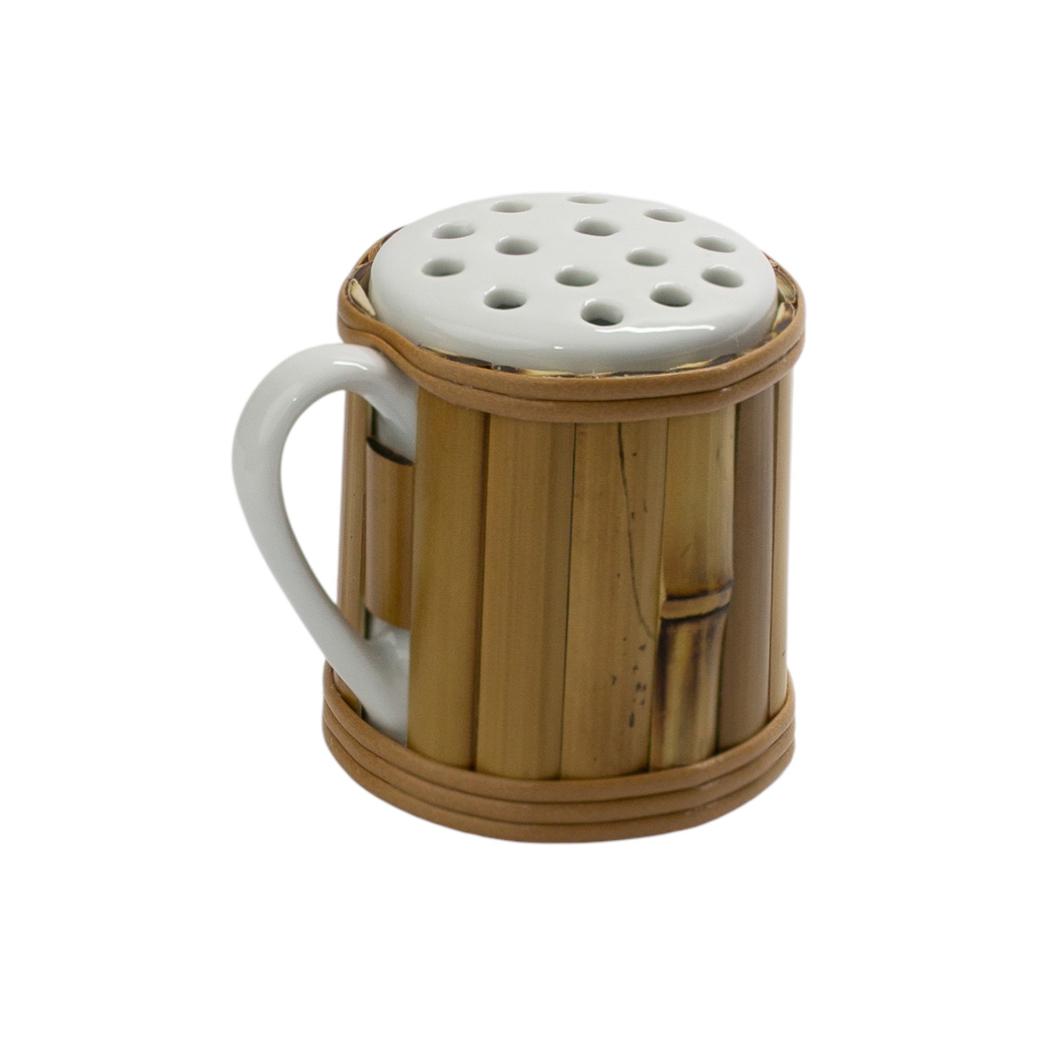 PORTA QUEIJO RALADO DE PORCELANA COM BAMBU