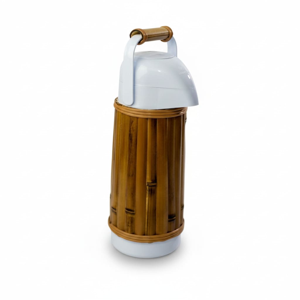GARRAFA TÉRMICA COM BAMBU AO REDOR 1 LITRO BRANCA