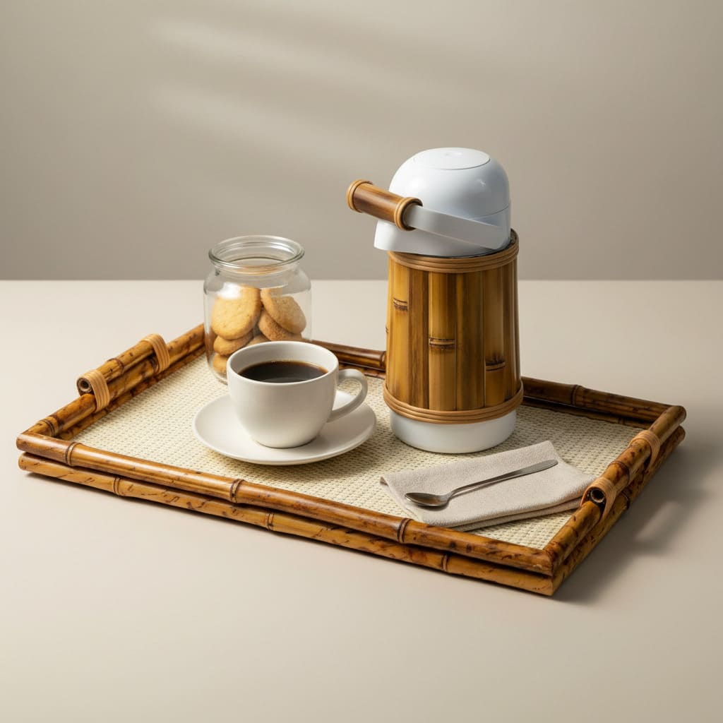 GARRAFA TÉRMICA COM BAMBU AO REDOR 1/2 LITRO BRANCA - Imagem 4