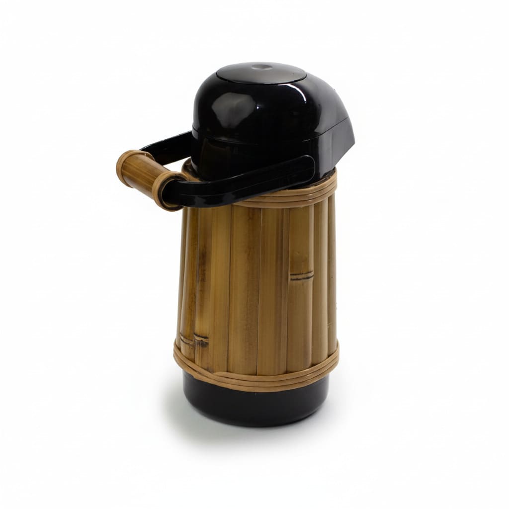 GARRAFA TÉRMICA COM BAMBU AO REDOR 1/2 LITRO PRETA