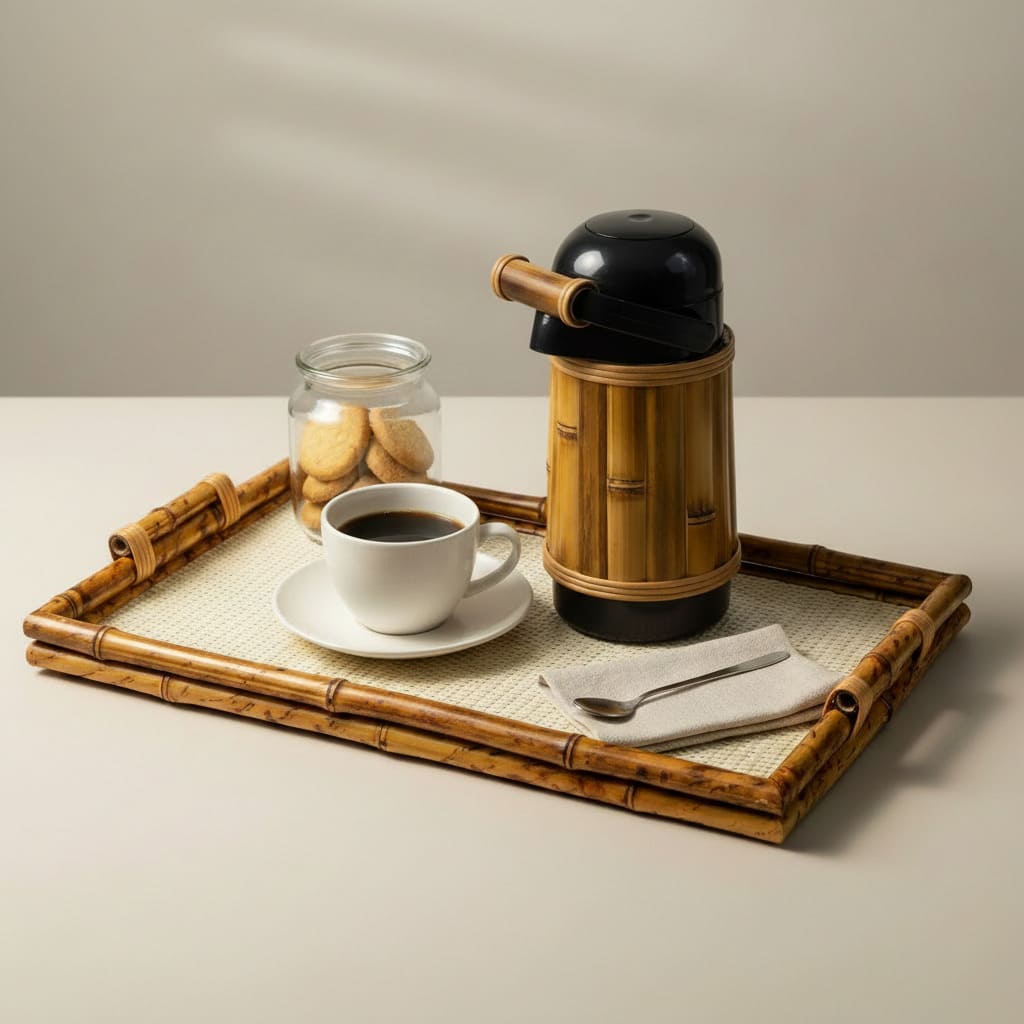 GARRAFA TÉRMICA COM BAMBU AO REDOR 1/2 LITRO PRETA - Imagem 2