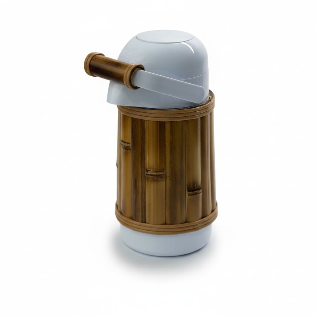 GARRAFA TÉRMICA COM BAMBU AO REDOR 1/2 LITRO BRANCA