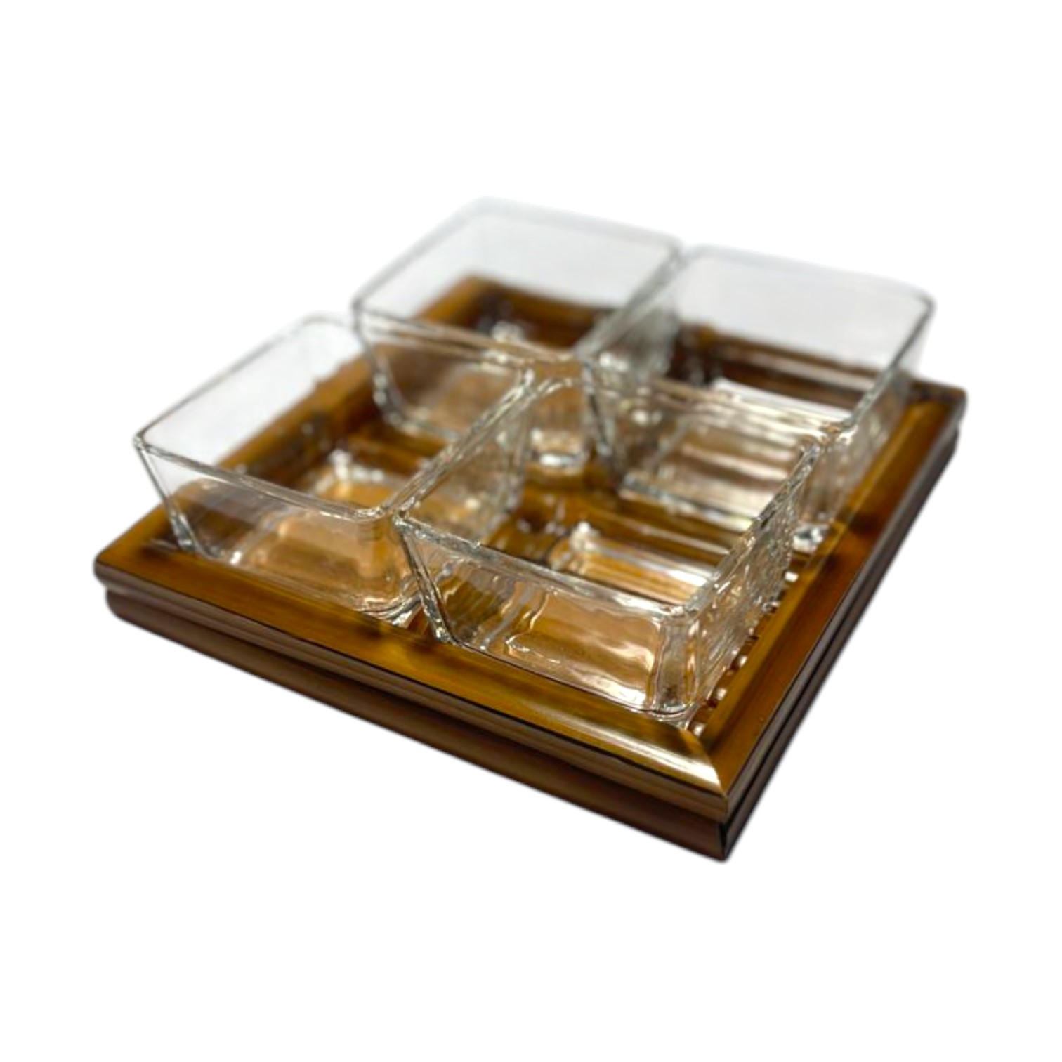 PETISQUEIRA BASE DE BAMBU COM 4 POTES DE VIDRO