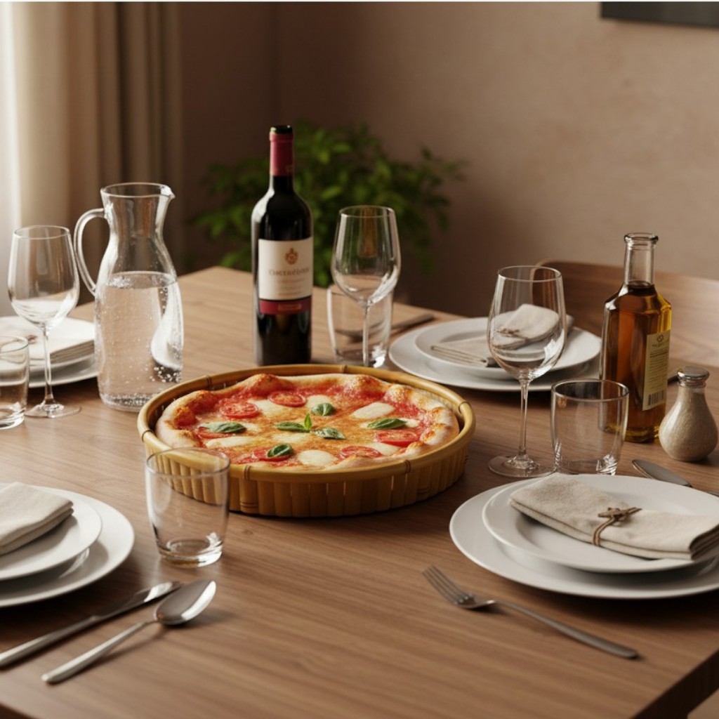 SUPORTE DE BAMBU COM PRATO PRETO PARA PIZZA - Imagem 2