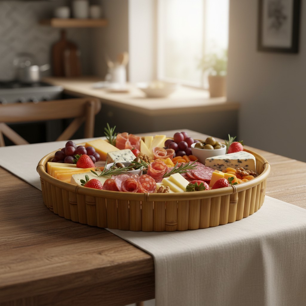 SUPORTE DE BAMBU COM PRATO PRETO PARA PIZZA - Imagem 4