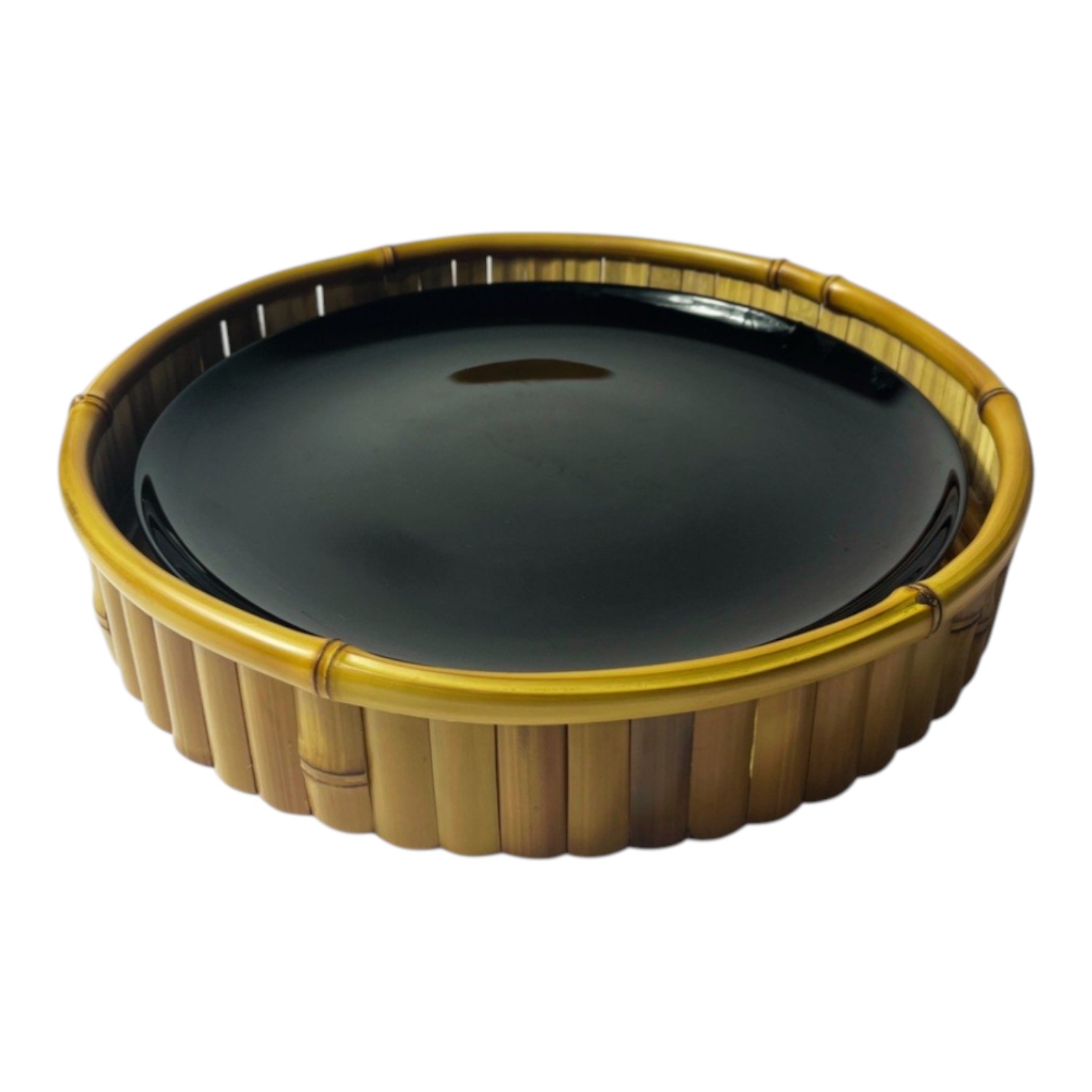 SUPORTE DE BAMBU COM PRATO PRETO PARA PIZZA