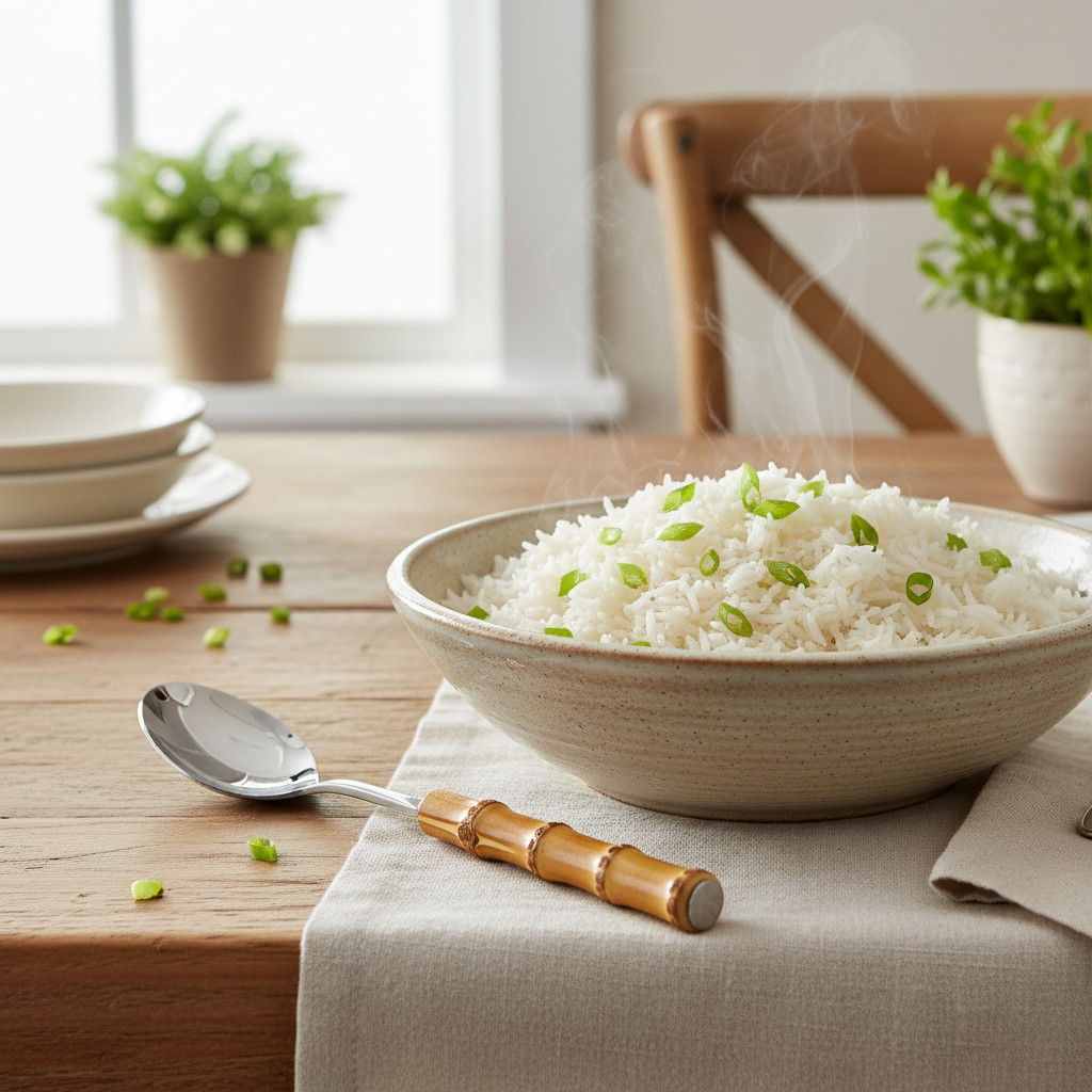 COLHER PARA SERVIR ARROZ COM CABO DE BAMBU - Imagem 2