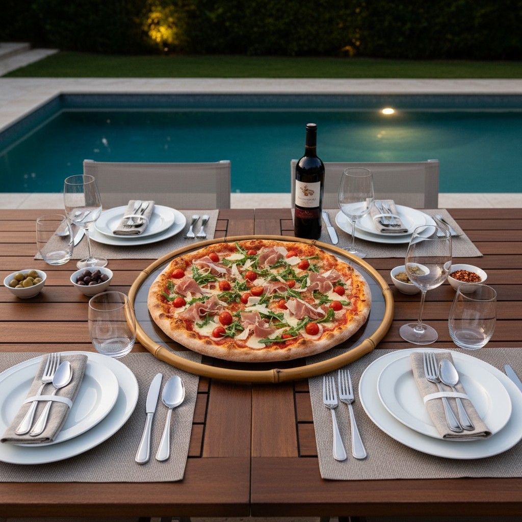 PRATO DE VIDRO COM BAMBU PARA PIZZA - Imagem 3