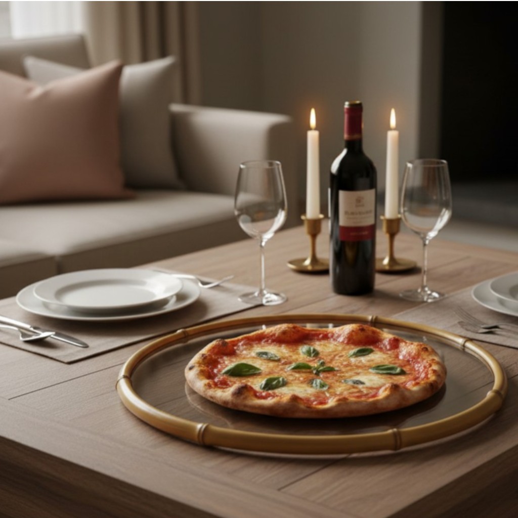 PRATO DE VIDRO COM BAMBU PARA PIZZA - Imagem 2