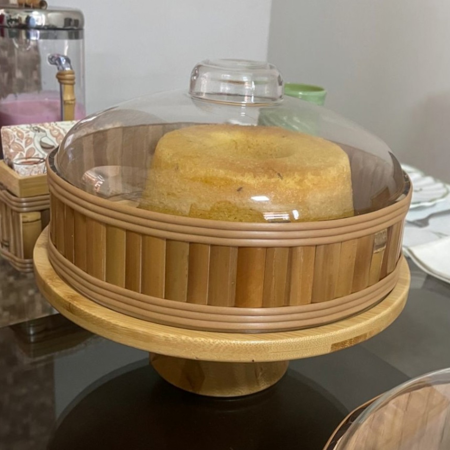 BOLEIRA COM PÉ DE BAMBU COM ACRÍLICO - COLEÇÃO RAÍZES - Imagem 5